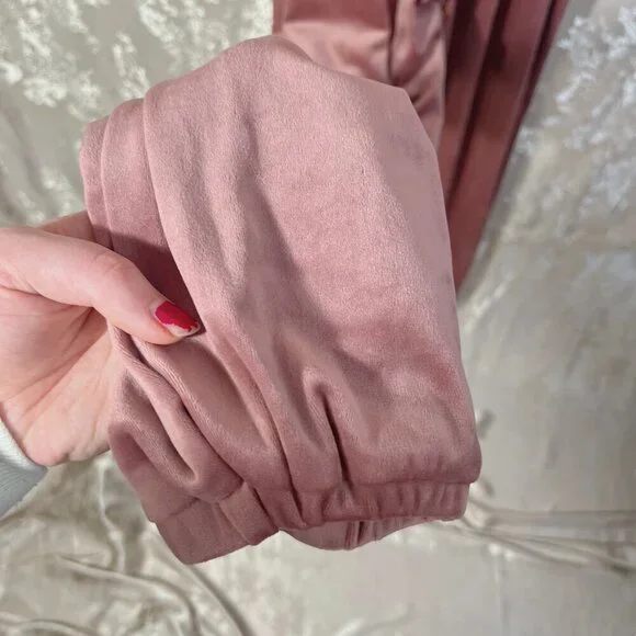 NWT Vivre La Vie Velour Tracksuit Sweatshirt Sweatpants Blush Dusty Rose Size L - Picture 6 of 9